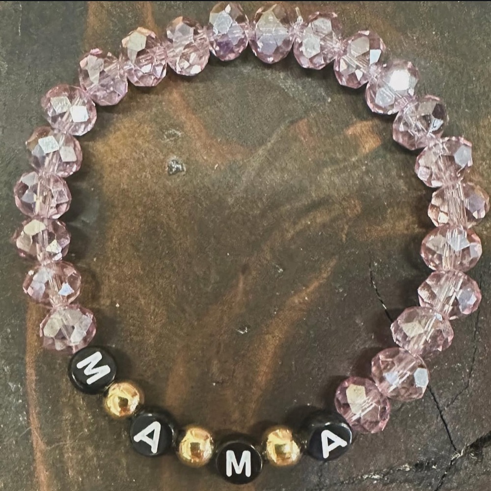 MAMA beaded bracelet. Handmade stretch- glass and ceramic beads